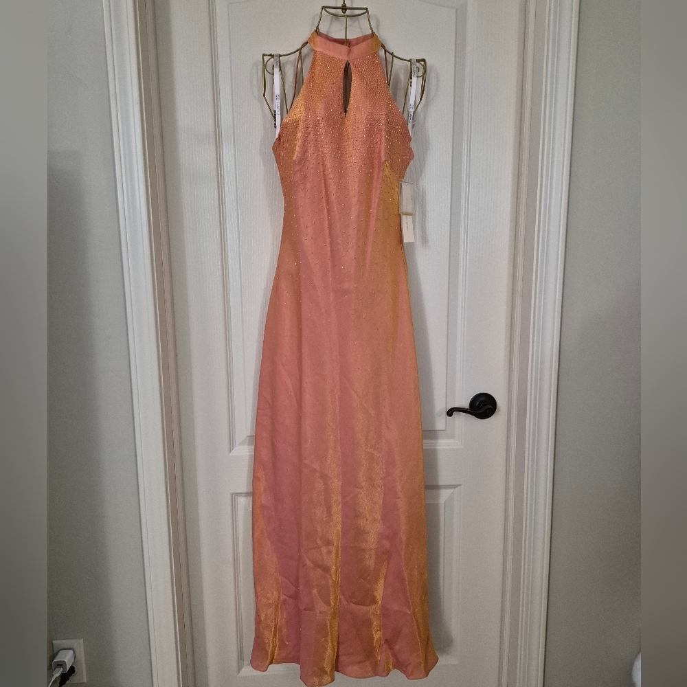 De Laru by Sheila Yen Women's Vintage Elegant Peach Halter Neck Gown Size 7/8